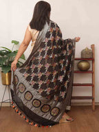 Black Handloom Banarasi Pure Georgette Brush Dye Dupatta - Luxurion World