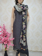Black Handloom Banarasi Pure Georgette Georgette Brush Dye Unstitched Suit Set - Luxurion World