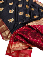 Black Handloom Banarasi Pure Katan Silk Saree - Luxurion World