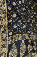 Black Handloom Banarasi Pure Katan Silk Sona Roopa Dupatta - Luxurion World