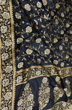 Black Handloom Banarasi Pure Katan Silk Sona Roopa Dupatta - Luxurion World