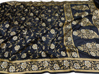 Black Handloom Banarasi Pure Katan Silk Sona Roopa Dupatta - Luxurion World