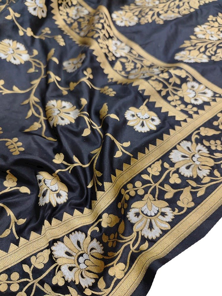 Black Handloom Banarasi Pure Katan Silk Sona Roopa Saree - Luxurion World