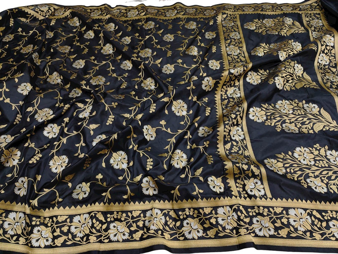 Black Handloom Banarasi Pure Katan Silk Sona Roopa Saree - Luxurion World