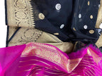 Black Handloom Banarasi Pure Kora Organza Silk Chand Boota Sona Roopa Saree - Luxurion World