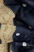 Black Handloom Banarasi Pure Kora Organza Silk Chand Boota Sona Roopa Saree - Luxurion World