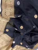 Black Handloom Banarasi Pure Kora Organza Silk Chand Boota Sona Roopa Saree - Luxurion World
