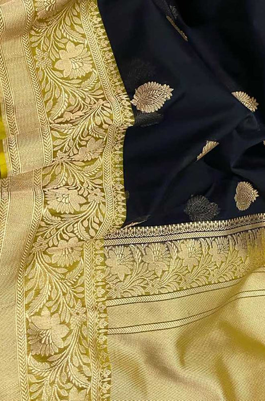 Black Handloom Banarasi Pure Kora Silk Saree - Luxurion World