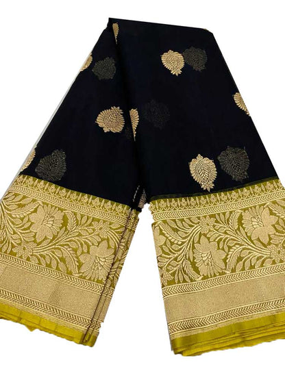 Black Handloom Banarasi Pure Kora Silk Saree - Luxurion World