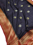 Black Handloom Banarasi Pure Tussar Silk Sona Roopa Saree - Luxurion World