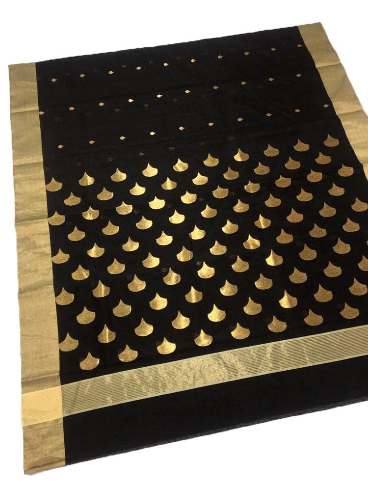 Black Handloom Chanderi Cotton Silk Saree - Luxurion World