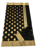Black Handloom Chanderi Cotton Silk Saree - Luxurion World