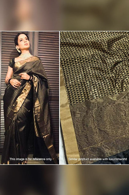 Black Handloom Chanderi Pure Silk Saree - Luxurion World