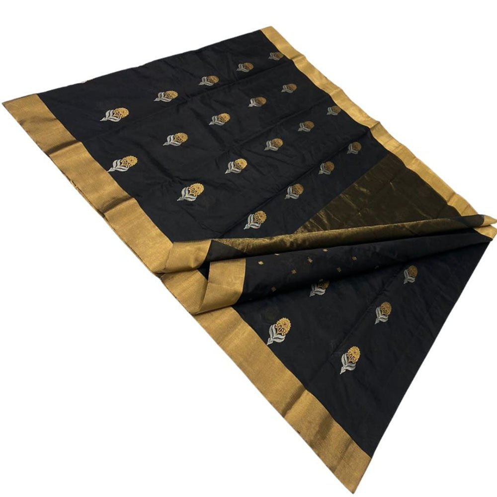 Black Handloom Chanderi Pure Silk Saree - Luxurion World
