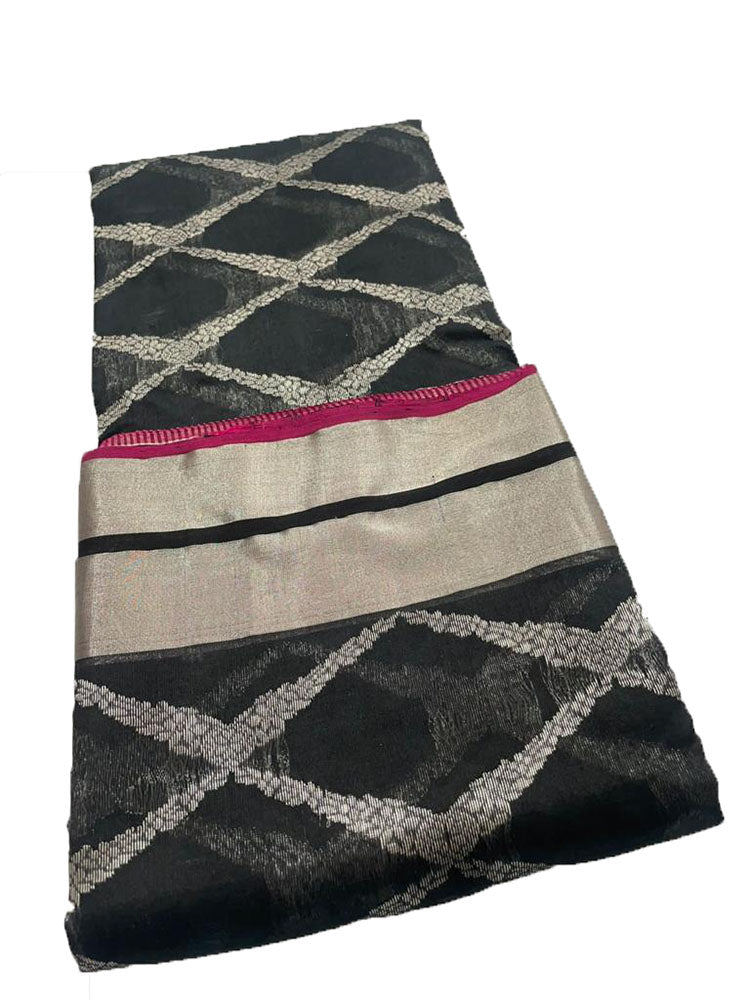 Black Handloom Chanderi Pure Silk Saree - Luxurion World