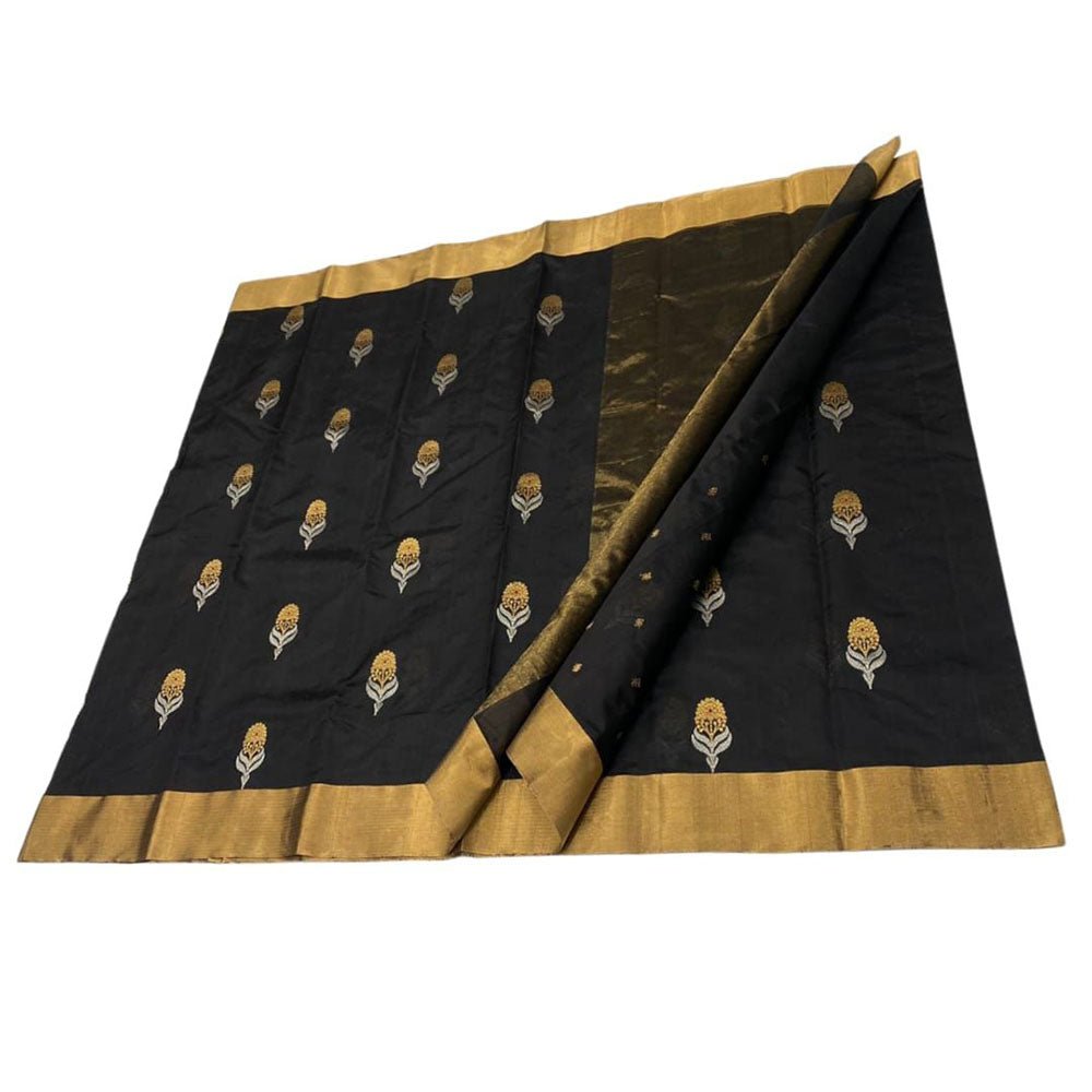 Black Handloom Chanderi Pure Silk Saree - Luxurion World