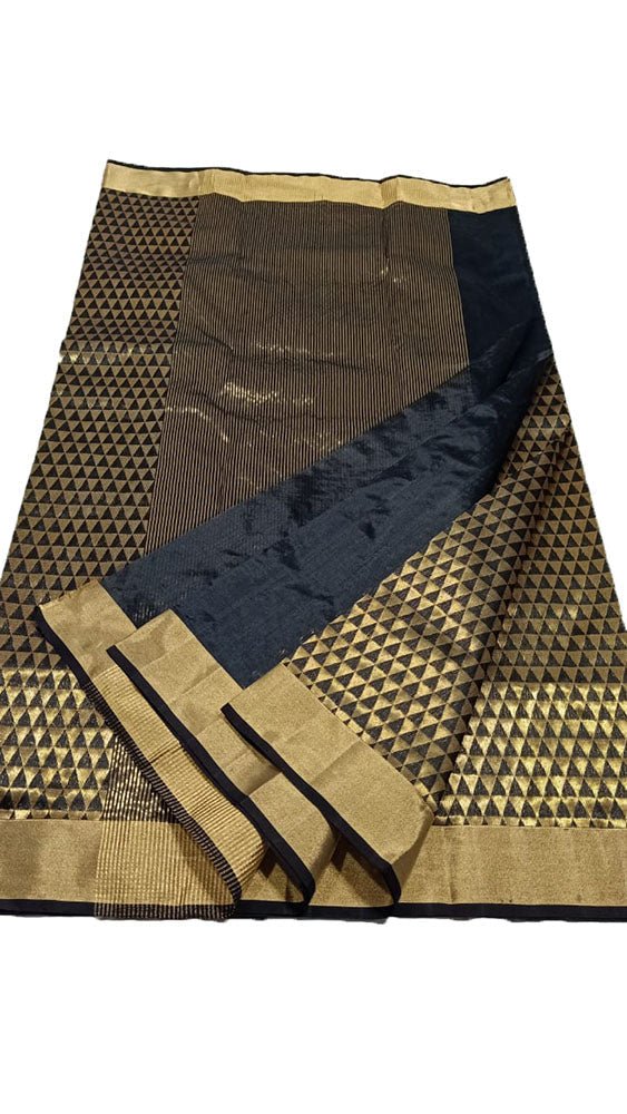 Black Handloom Chanderi Pure Silk Saree - Luxurion World