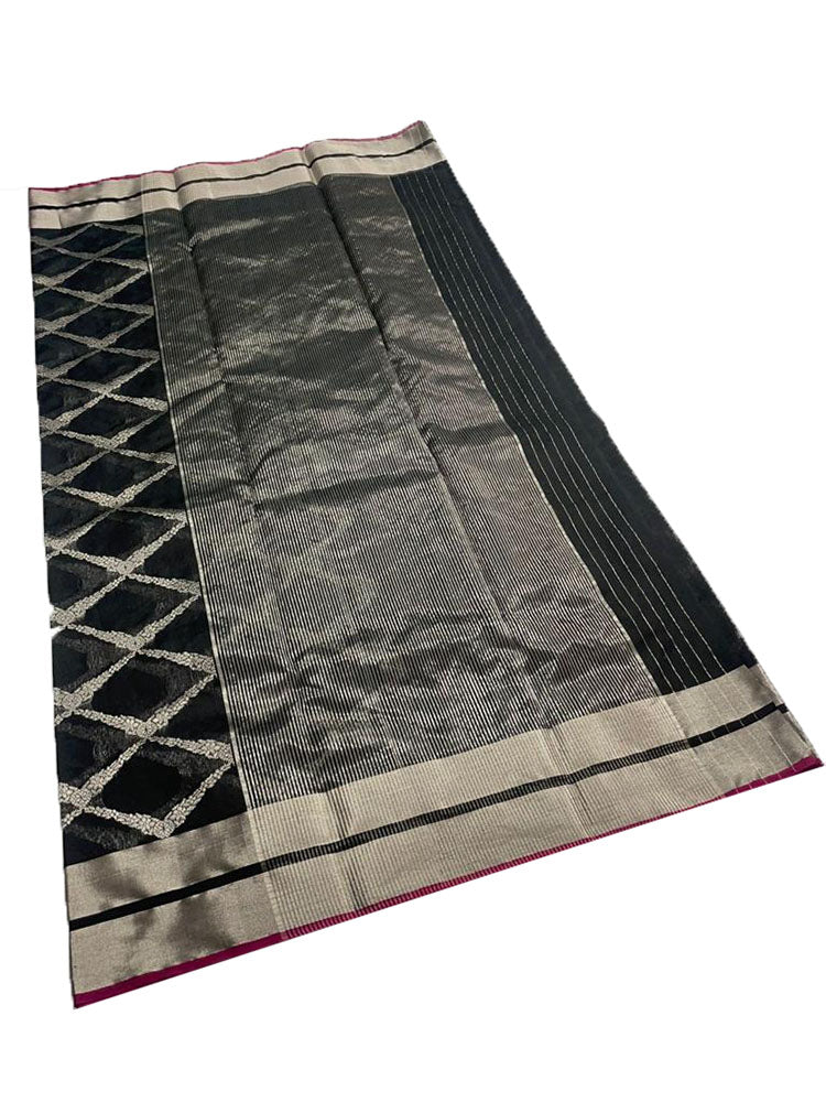 Black Handloom Chanderi Pure Silk Saree - Luxurion World