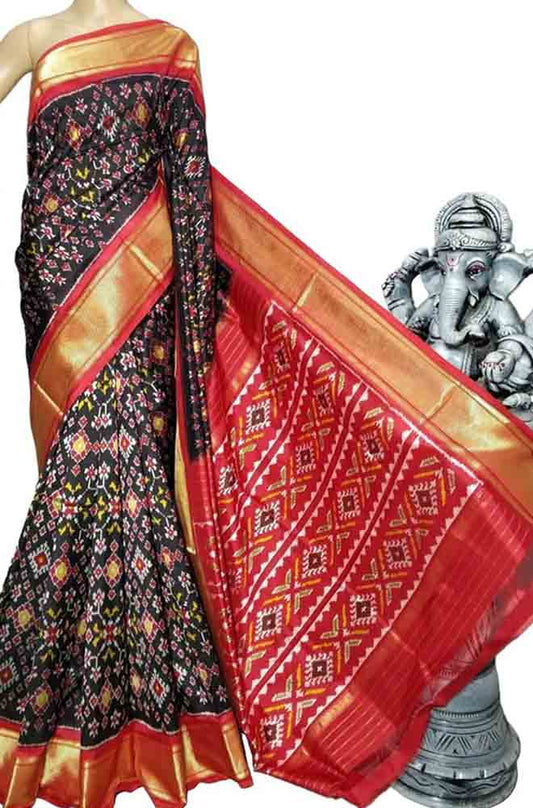 Black Handloom Ikat Pure Silk Saree - Luxurion World