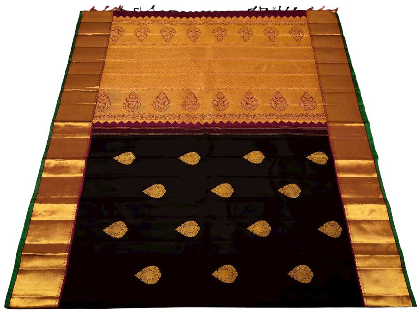 Black Handloom Kanjeevaram Pure Silk Saree - Luxurion World
