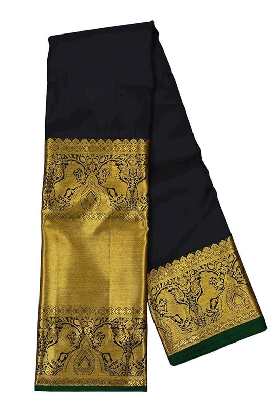 Black Handloom Kanjeevaram Pure Silk Saree - Luxurion World