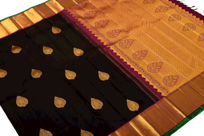Black Handloom Kanjeevaram Pure Silk Saree - Luxurion World