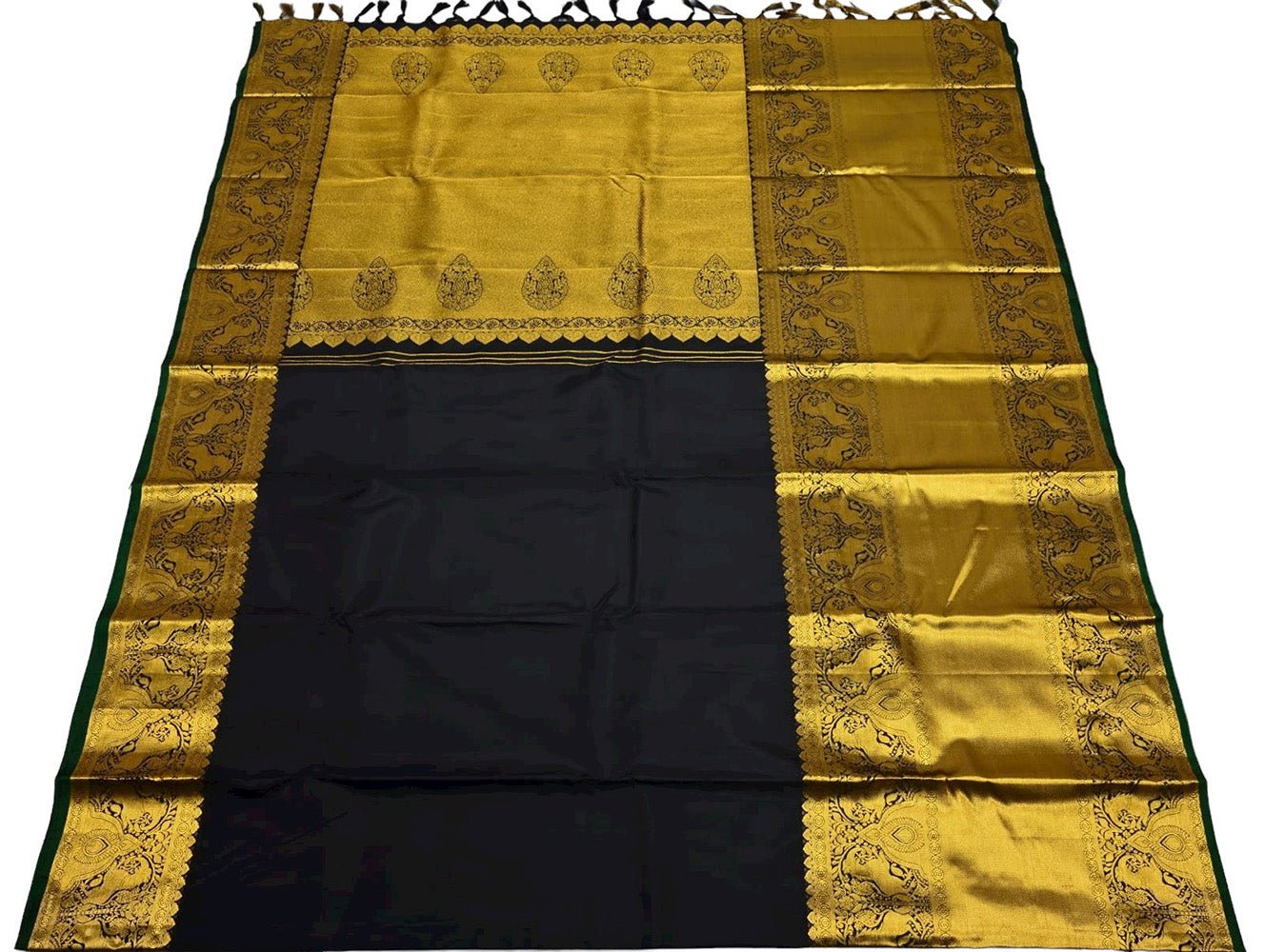 Black Handloom Kanjeevaram Pure Silk Saree - Luxurion World