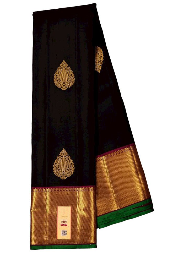 Black Handloom Kanjeevaram Pure Silk Saree - Luxurion World