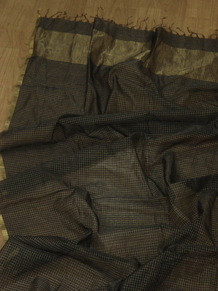 Black Handloom Maheshwari Silk Cotton Dupatta - Luxurion World