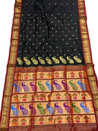 Black Handloom Paithani Pure Silk Saree - Luxurion World