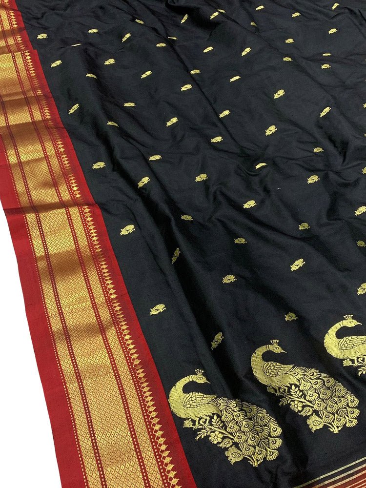 Black Handloom Paithani Pure Silk Saree - Luxurion World