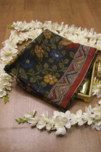 Black Pen Kalamkari Pure Silk Fabric ( 1 Mtr ) - Luxurion World