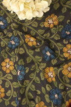 Black Pen Kalamkari Pure Silk Fabric ( 1 Mtr ) - Luxurion World