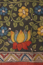 Black Pen Kalamkari Pure Silk Fabric ( 1 Mtr ) - Luxurion World