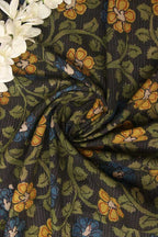 Black Pen Kalamkari Pure Silk Fabric ( 1 Mtr ) - Luxurion World