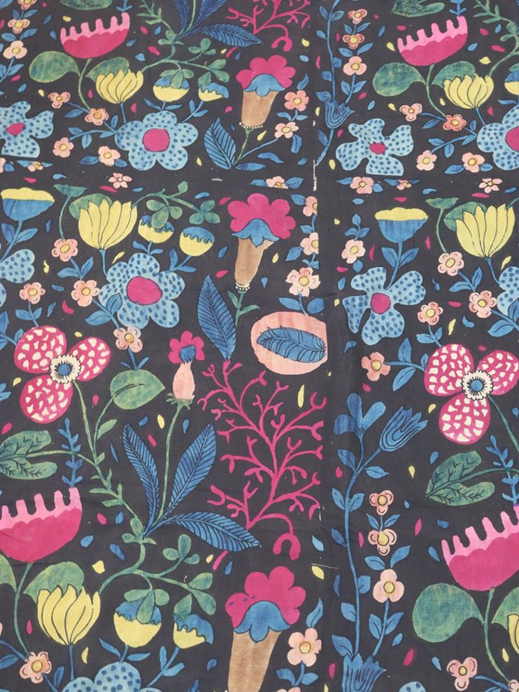 Black Pen Kalamkari Pure Silk Fabric ( 1 Mtr ) - Luxurion World