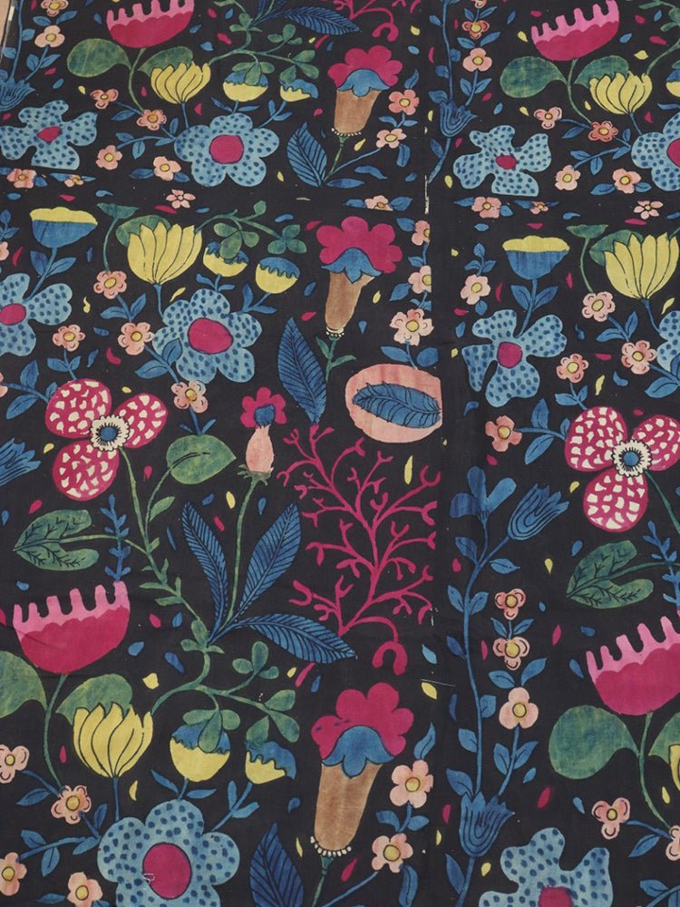 Black Pen Kalamkari Pure Silk Fabric ( 1 Mtr ) - Luxurion World