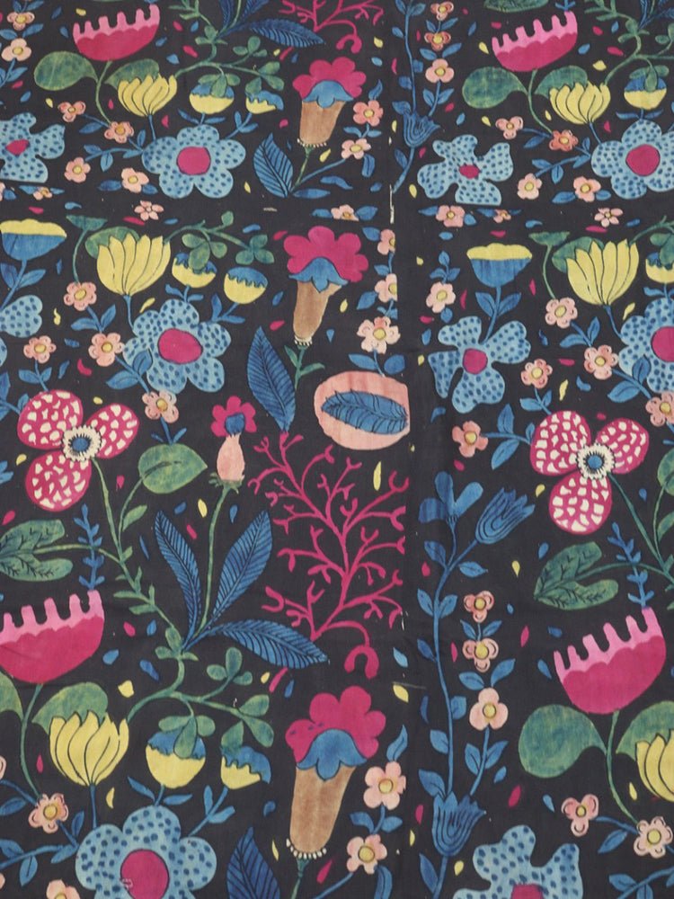 Black Pen Kalamkari Pure Silk Fabric ( 1 Mtr ) - Luxurion World