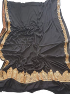 Black Plain Embroidered Kashmiri Tila Work Crepe Saree - Luxurion World