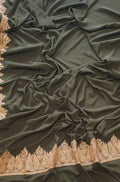 Black Plain Embroidered Kashmiri Tila Work Crepe Saree - Luxurion World