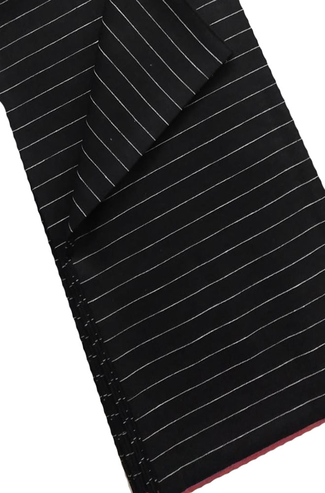 Black Pure Linen Stripes Design Fabric ( 1 Mtr )Luxurionworld