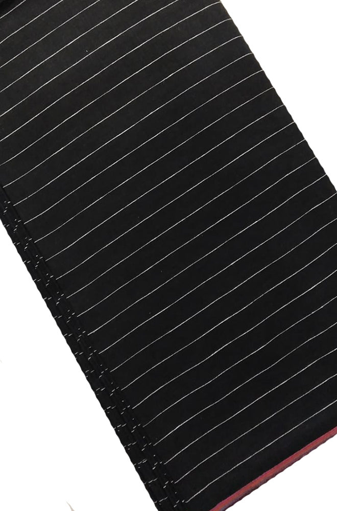 Black Pure Linen Stripes Design Fabric ( 1 Mtr ) - Luxurion World