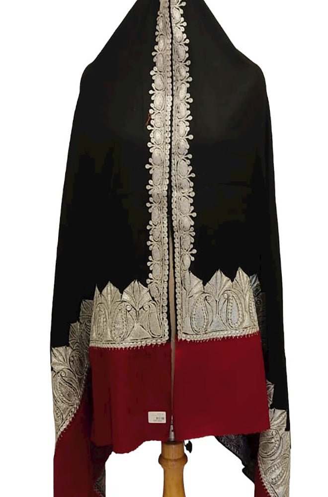 Black Semi Pashmina Tilla Work Shawl - Luxurion World