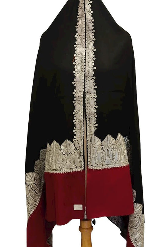 Black Semi Pashmina Tilla Work Shawl - Luxurion World