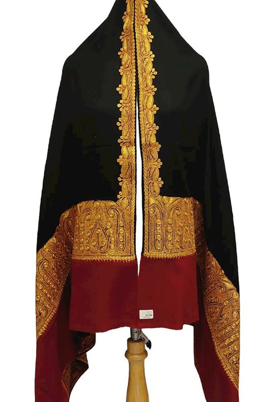 Black Semi Pashmina Tilla Work Shawl - Luxurion World