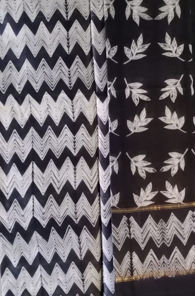 Black Shibori Cotton Silk Two Piece Unstitched Suit Set - Luxurion World