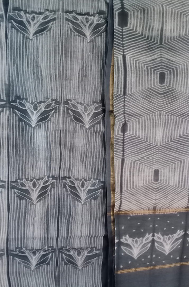 Black Shibori Cotton Silk Two Piece Unstitched Suit Set - Luxurion World