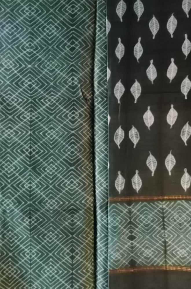 Black Shibori Cotton Silk Two Piece Unstitched Suit Set