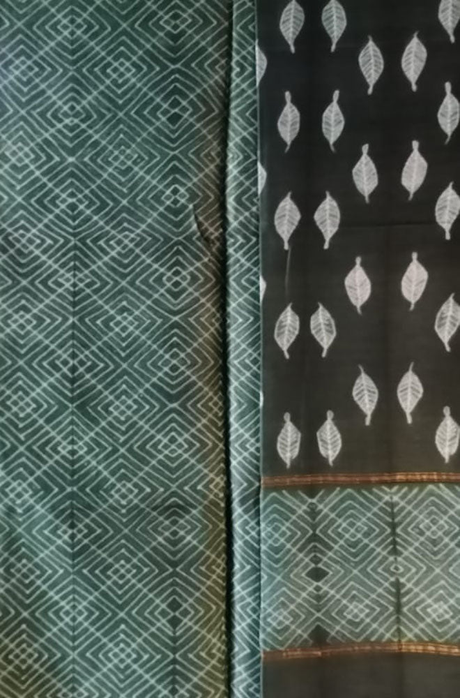 Black Shibori Cotton Silk Two Piece Unstitched Suit Set - Luxurion World