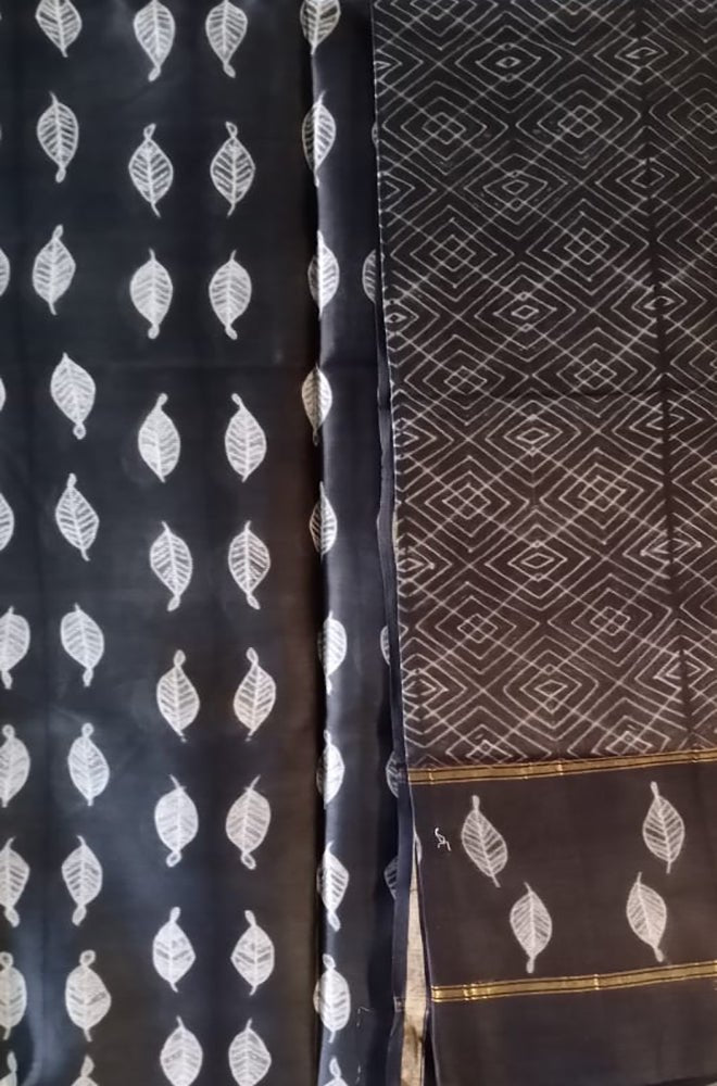 Black Shibori Cotton Silk Two Piece Unstitched Suit Set - Luxurion World